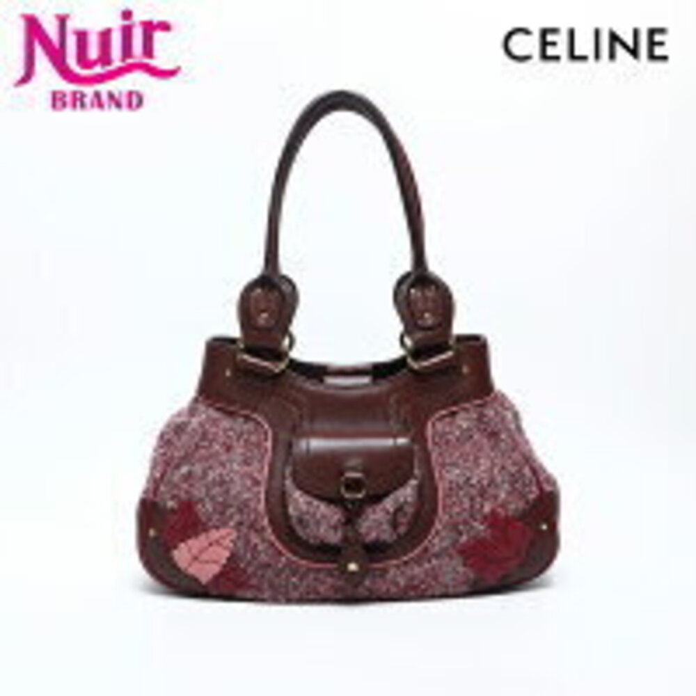 Celine Wool Tweed Shoulder Bag Brown